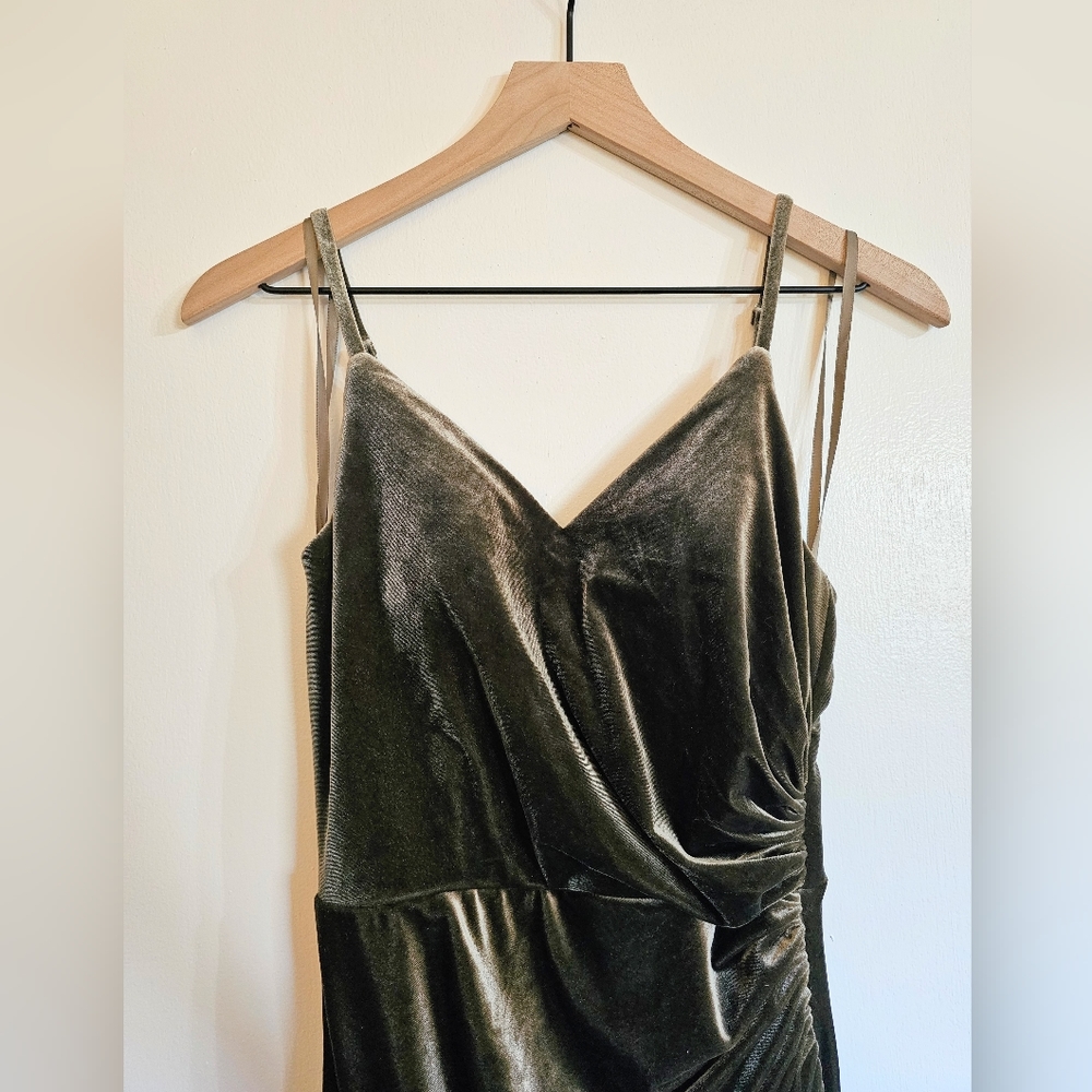 Revelry "Rory" Dusty Olive Velvet Bridesmaid/Evening Dress - Picture 3 of 3